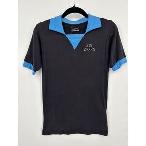 Kappa Mens Black Blue Short Sleeve V-Neck Polo Shirt Number 6 Logo Small
